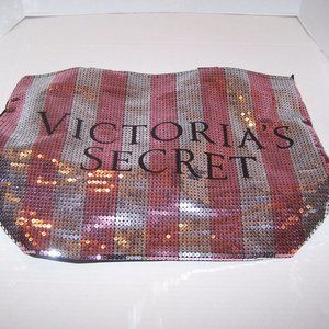NEW VICTORIA SECRET XL SEQUIN SILVER, PINK, AND BLACK LIMITED EDITION TOTE BAG